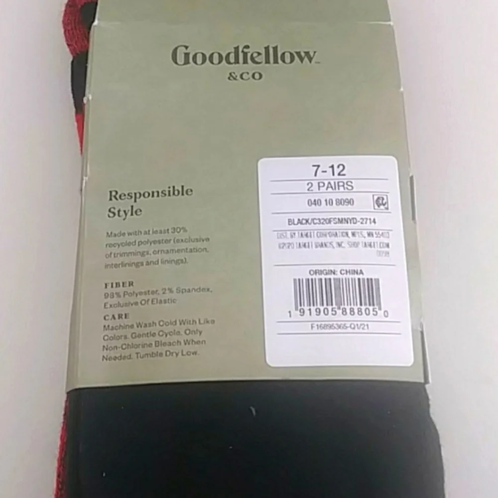 Goodfellow & Co Men's Buffalo Plaid Crew Socks 2pk, Black/Red, L (7-12)